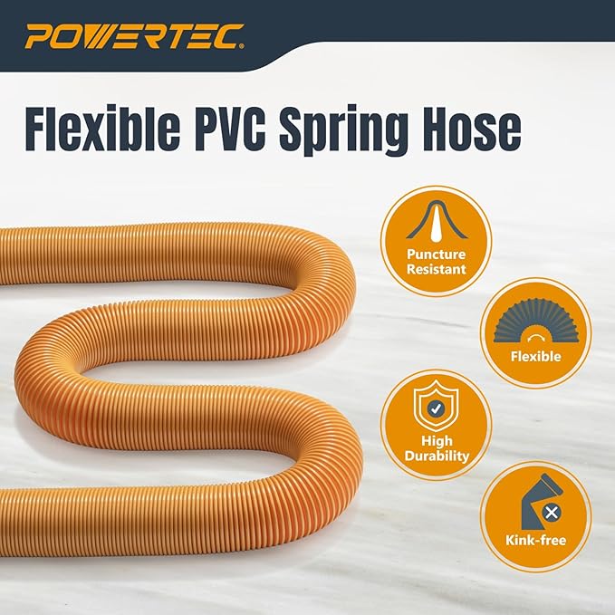 POWERTEC Power Tool Hose Kit with 20??Vacuum Hose, 4 Quick Change Adapters & Threaded Coupler ??Dust Collector Hose Kit for Connecting Table Saw, Power Tools to Shop Vacuums and Dust Collection System