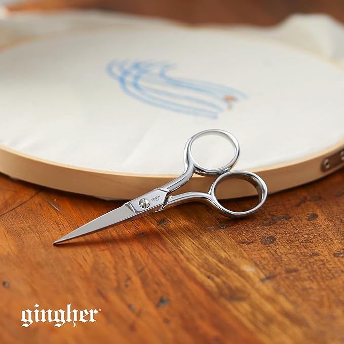 Gingher Embroidery Scissors, Precision Craft Scissors, Hand-Tuned Blades & Double Loop Handle, 4?? Silver/Nickel