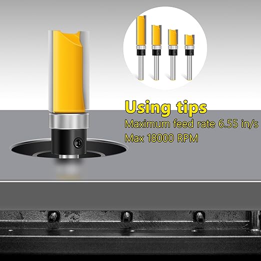 Straight Router Bits Feanron Router Guide Tool ,4 Pcs 1/4 Shank Wood Cutter Woodworking Tools Top Bearing Flush Trim Router Bits Set for Woodworking,Home DIY and Lettering (Yellow)