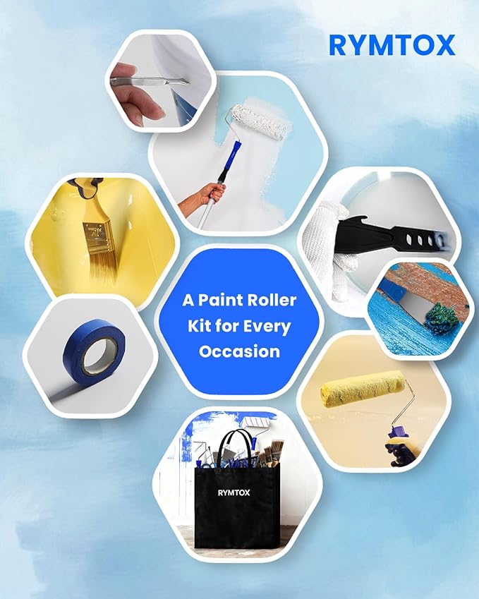 33PCS Paint Roller Kit with Extension Pole | 2?? FT Pole | 9" & 4" Paint Rollers | Carry Bag | 4 Brushes & Tape | Professional Painting Supplies & Paint Brushes Set for Walls Ceilings and Home