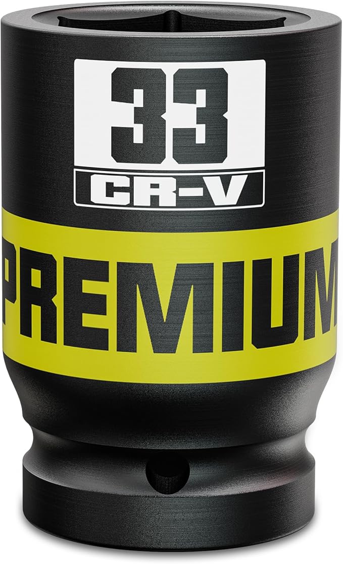 1" Drive 6 Point Impact Socket, 33mm Deep Socket, Metric, CR-V, Automotive Maintenance Machinery Manufacturing