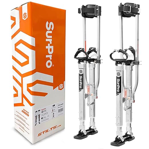 SurPro Double-Sided Drywall Stilts, Aluminum Base, 20??- 30??Height, QuadLock Contractor-Grade Stilts (S2-A-2030) for Drywallers, Painters, Ceiling Work, Stilts Drywall