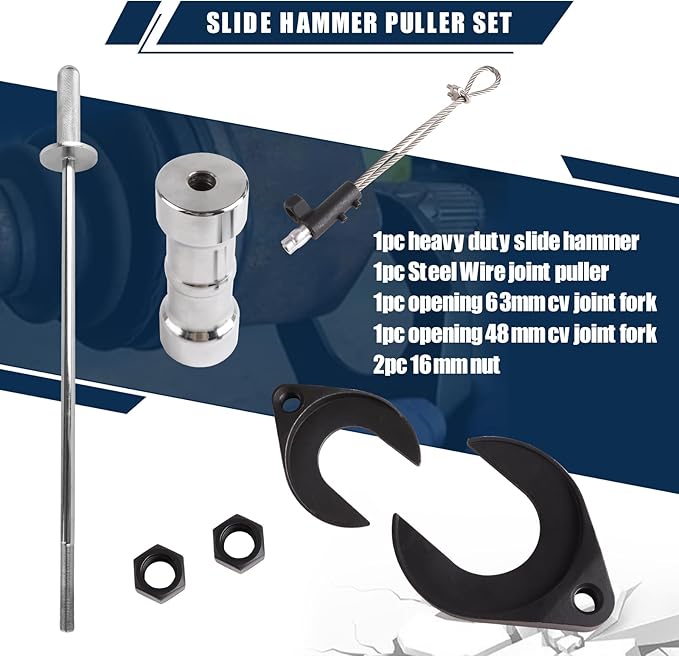 Inner CV Joint Puller Inner CV Joint Removal Tool Kit 10 Pounds Heavy Duty Slide Hammer Front Wheel Drive Axle Half Shaft Removal Puller Tool Set 63mm 48mm CV Joint Fork Adapter Attachments