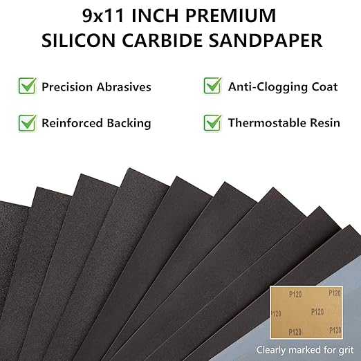 400 Grit Sandpaper, 9 x 11 Inch Wet Dry Sand Paper Hand Abrasive Sanding Sheets for Wood Metal Automotive Sanding and Polishing - 10 Sheets