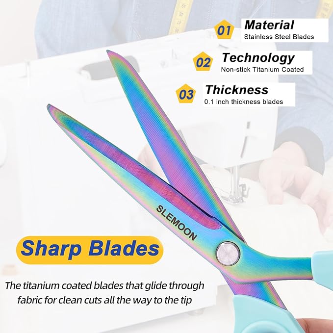 10-Inch Scissors All Purpose - Premium Steel, Tailor Sewing Craft Scissors for Fabric, Leather & Clothing, Light Blue