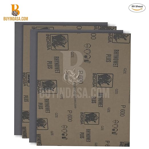 Indasa 50 PCS 9x11??Rhynowet Wet & Dry Sandpaper Sheets,1200 GRIT, Clog-Resistant Abrasive for Wood, Metal, Auto, Paint & Clear Coat Finishing, Sand Paper, Silicon Carbide, Plusline