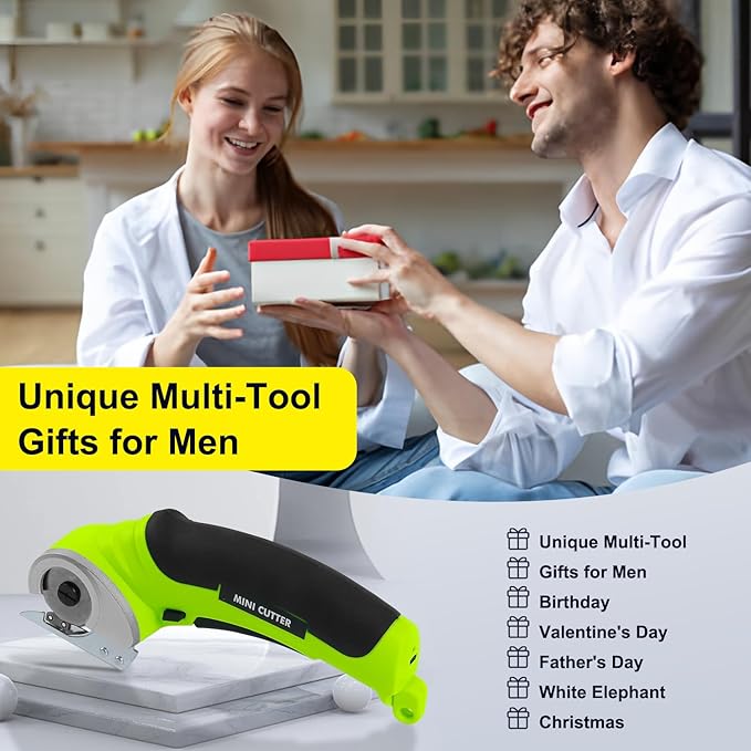 4V Cordless Electric Scissors Carpet Cutter Tool with Rechargeable & Safety Lock, Rotary Blade for Recycling Cutting Leather, Blanket, Gifts for Men Adult Crafter,Lightweight-Green