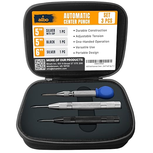 ALBO Automatic Center Punch Set ??3 Heavy Duty Spring Loaded Punch Tools for Metal, Wood, Steel ??Precision Tips, Galvanized & Blackened Options, Storage Box ??Ideal for DIY, Workshop & Professionals