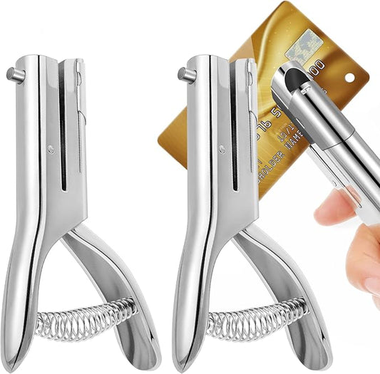 Chumia 2 Pcs Heavy Duty Hole Punch 2" Long Reach 1/4 Inch Paper Single One Hole Puncher Deep Throat Reduced Effort Hand Held Alloy Punch for ID PVC Cards 5 Inch Tall 25 Sheet Capacity