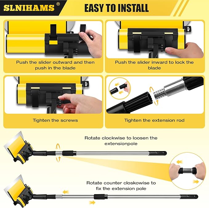 SLNIHAMS Drywall Skimming Blade Set with Replaceable Blades ??5 Stainless Steel Blades (16"-32"), 29"-47" Telescoping Handle & Grip Adapter ??Professional Wall Finishing Tools for Smooth Coating