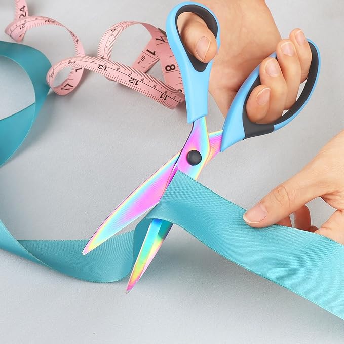 Multifunctional Scissors, 9.3 Inch Colorful Titanium Stainless Steel Blades, Soft Grips, For Home, School, Office, Sewing, Fabrics, Craft Supplies, Left or Right Handed, 2-Piece Set