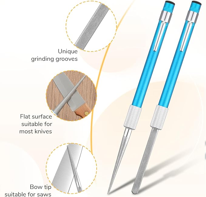 2 Pieces Diamond Retractable Knife Sharpener Serrated Knife Sharpener Steel Sharpening Rod Multifunctional Knives Sharpening Tool for Kitchen Outdoor Serrated Fishing Hunting Stick Tools