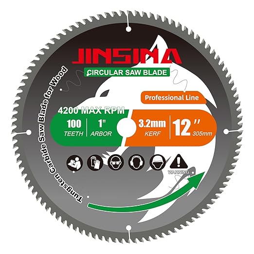 12” Circular Table Miter Saw Blade for Wood, 100T TCT Cutting Blade, Fine Finish Crosscut Angled Bevels Framing Ripping for Plywood, Melamine, Oak, Pine, Laminate, Chipboard, 1"