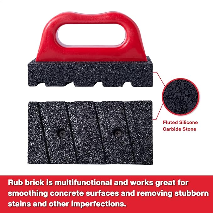 Rub Brick Tool, 20 Grit Masonry Rubbing Brick, Concrete Tools, Removing Smoothing Cleaning Marks Fluted Tool with Handle (2Pack)