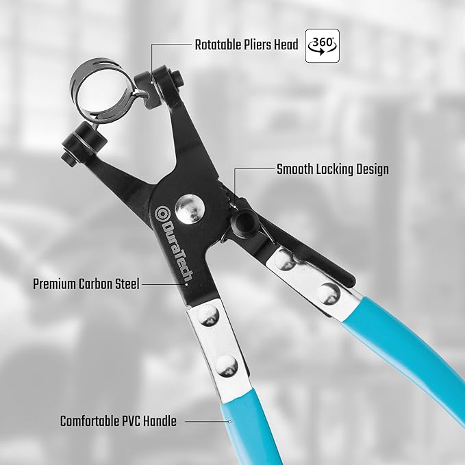 DURATECH Hose Clamp Pliers, Hose Clamp Tool with Swivel Flat Band, Automotive Repair Tool for the Removal and Installation of Ring-Type and Spring Band Clamps