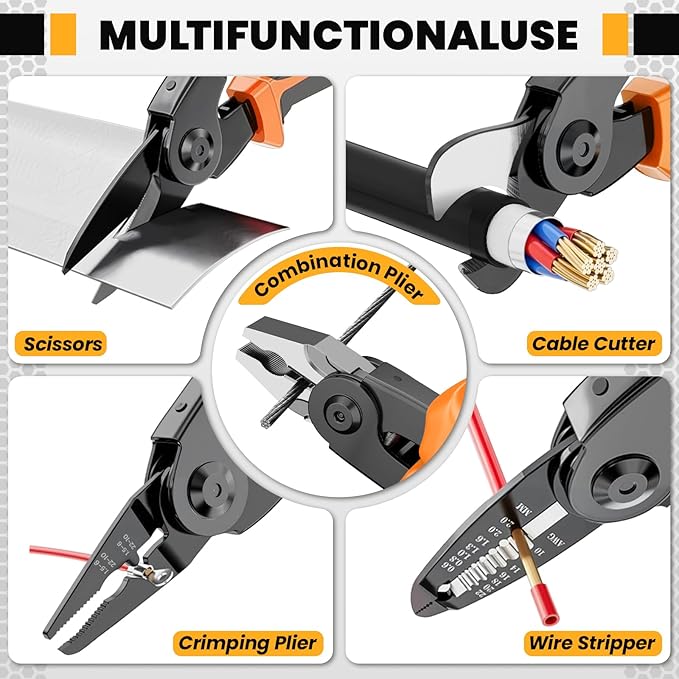 HARDELL Wire Cutter, Quick-Change Heads for Wire Stripper, Cable Cutters, Wire Crimper, Linesman Pliers, Scissors, Multifunctional 5 IN 1 Pliers with Storage Case for Electricians & DIY, 8 Inch