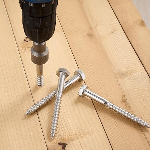 20 Pcs M10x4 Inch Hex Head Lag Screws 304 Stainless Steel 18-8 Exterior Use Lag Screws for Large Outdoor Engineering Projects Outdoor Platforms, Large Fences