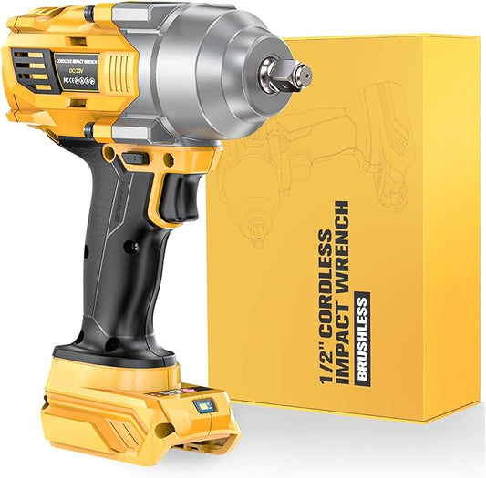 Impact Wrench Compatible with DeWalt 20V Battery: 1/2 Inch Hog Ring Impact Driver - 1000N.m(750ft-lbs) Cordless Impact Gun - Brushless Motor with LED Light And Blet Clip - Tool Only