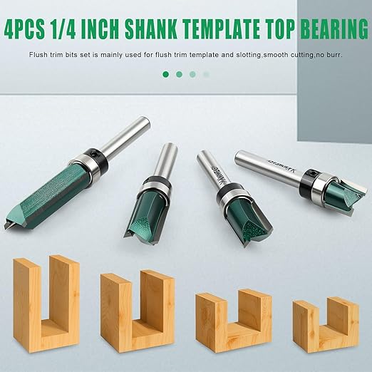 Knoweasy Flush Trim Router Bit Set with Guide Bearing for Woodworking, Straight Cut Pattern Bits Prevent Tear-Out, Professional Template Milling Cutter Tool for Smooth Edges and Clean Cuts