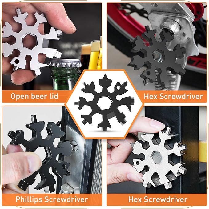 Dusor Gifts for Men Him Dad Husband, 18-in-1 Snowflake Multitool, Stocking Stuffers for Adults, Mens Gifts for Christmas, Gift for Dad Who Want Nothing, White Elephant Gift for Adults, Tools for Men