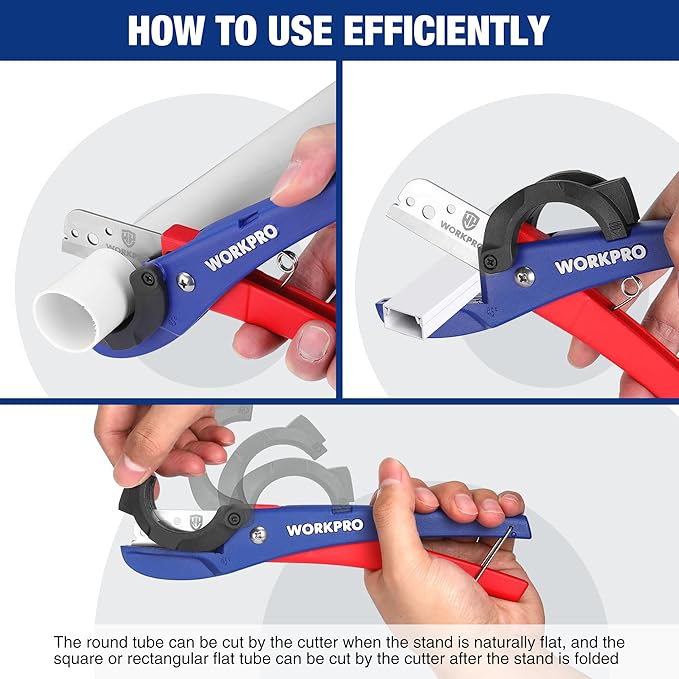 WORKPRO PEX Cutter, Hose Cutter with 1/8"-1-5/8" Cutting Capacity, specific angle(30째, 45째) for cutting rectangular cord cover, Tubing Cutter for PPR, PE, PP, Suitable for Home and Plumbing Repairs