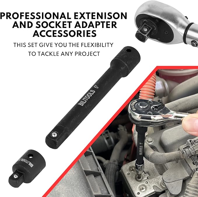 BILITOOLS 18-Piece Impact Socket Extension Set,includes 1/4" 3/8??& 1/2??Drive Extension Bar, Socket Adapter, Universal Joints, Cr-V Steel