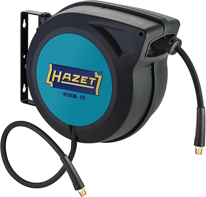 HAZET Hose Reel 9040N-10 I Hose Length: 15 Meters/49.21 Feet, Hose Inner Diameter: 0.39 Inches/10mm, Max. Pressure: 290 Psi for Compressed Air and Water I For Clean Winding of Hoses