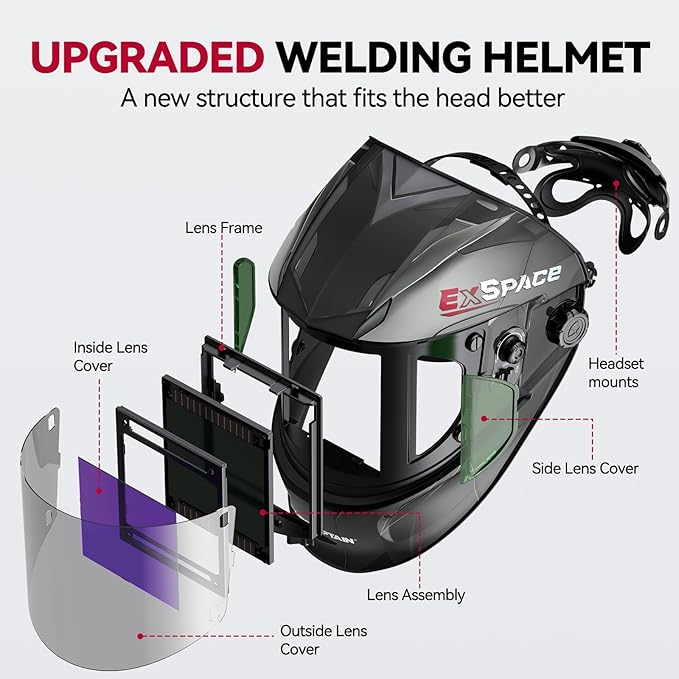 ARCCAPTAIN Auto Darkening Welding Helmet with Side View, 180째 Panoramic View, 1/1/1/1 True Color Large Viewing Welding Hood with 4 Arc Sensor Solar Powered, Wide Shade 4/5-9/9-13 for TIG MIG ARC CUT