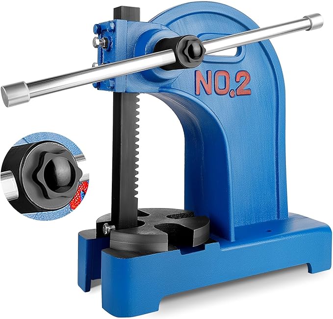 2 Ton Arbor Press Manual Heavy Duty Arbor Press Machine,8.5" Work Height,Manual Arbor Press Cast Iron Desktop Punch Press,for Punching,Bending,Stretching (Blue, 2T)