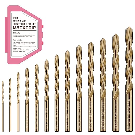 Metric 13Pcs M35 Cobalt Drill Bit Set, 1.5mm-6.5mm HSS Cobalt Jobber Drill Bits, for Hardened Metals, Stainless Steel, Cast Iron and Wooden Plastics, with Plastic Index Storage Box