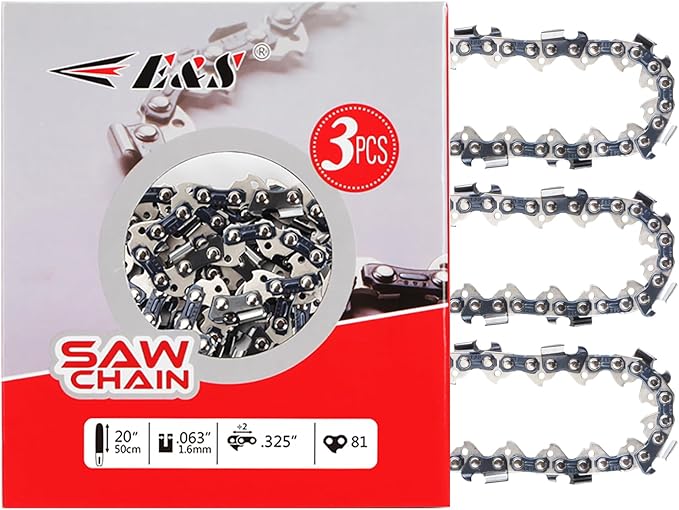 E & S 3 Pack 20 Inch Chainsaw Chain .325" Pitch .063" Gauge 81 Drive Links Semi-Chisel Chain Saw Chains for Husqvarna, Poulan, Craftsman, Greenworks and More Chainsaw Brands