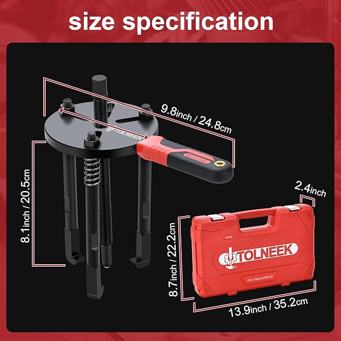 33-in-1 Bearing Puller Kit, Upgraded Heavy-Duty Wheel Bearing Removal Tool & Blind Hole Puller Set with Non-Slip Handle for Automotive, Industrial, Farm Use, Includes Portable Case (33in1-puller)