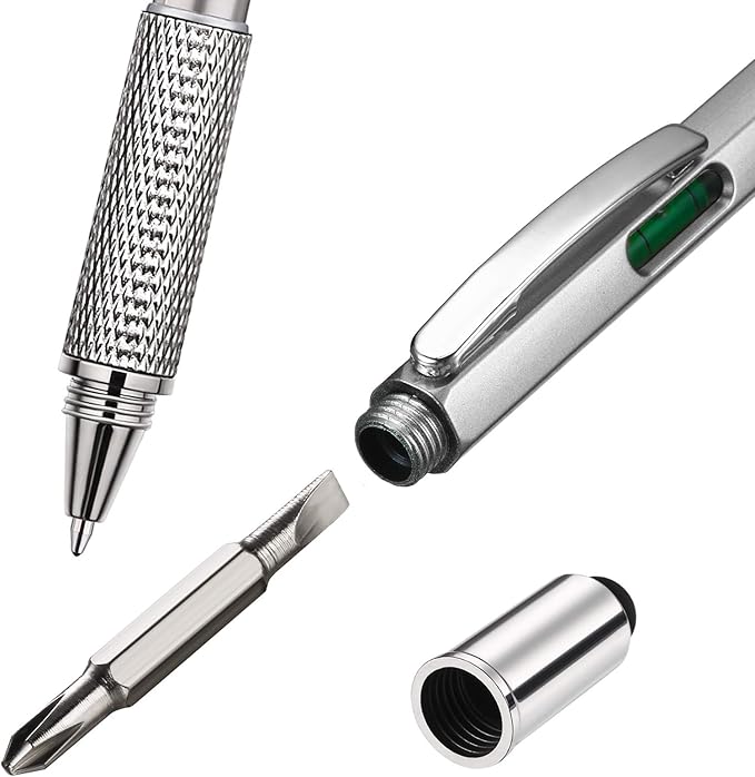 Zhanmai 16 Pcs Multitool Pens 6 in 1 Multi-tool Pen Set with Refills for Men's Birthday Gifts, Christmas Stocking Stuffers for Men Dad Husband (Silver Color)