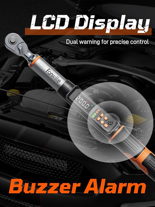 Fanwiike 1/2" Drive Digital Torque Wrench, 7.38-147.5 ft.lb/10-200 Nm, Foot Pound Torque Wrench Electronic with Buzzer & LCD Indicator, Torque Wrench Set for Cars Automotive, 짹2% Accuracy