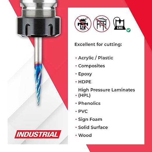 Amana Tool 46282-K-5 5-Pc CNC Solid Carbide Spektra Extreme Tool Life Coated Tapered Spiral 2D/3D Carving 1/16 Dia x 1/4 Inch SHK Router Bit Pack