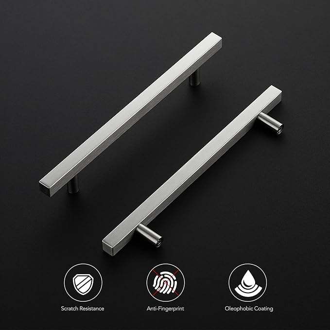Ravinte 25 Pack 6-1/4 Inch Cabinet Pulls Brushed Nickel Sqaure Kitchen Cabinet Handles Silver Cabinet Hardware Stainless Steel Drawer Pulls 8-4/5 Inch Overall Length with Mounting Template