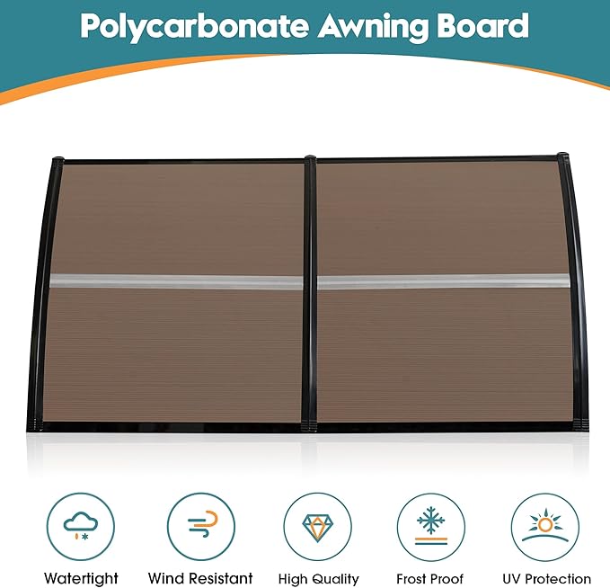 Mcombo 40"X80" Window Awning Outdoor Polycarbonate Front Door Patio Cover Garden Canopy 6055-4080(Dark Brown)