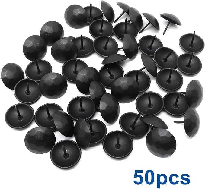 YuGtcen 50pcs Big Upholstery Tacks, Decorative Nails Thumb Tacks Metal Upholstery Nails for Wood Upholstery Pins Vintage Furniture Tacks (25x23mm, Matte Black)