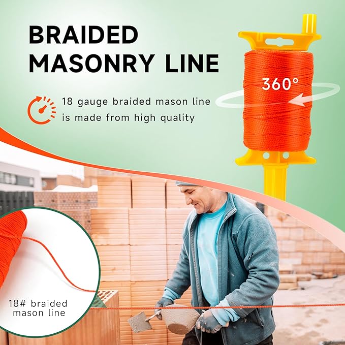 2 Pack Mason Line with Handle,540ft #18 Braided Nylon Mason Line for Gardening, Masonry Tools, Surveying, Kite Twine String or DIY Project