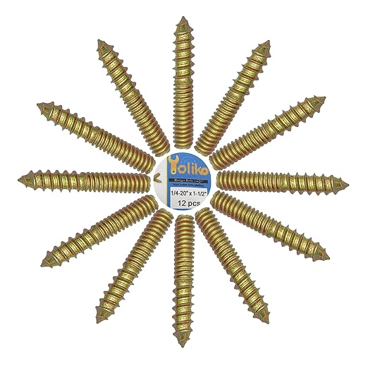 12 Pack 1/4-20 x 1-1/2 Inch Hanger Bolts 1/4-20" Double Headed Bolts 1/4 Wood Dowel Screw Self-Tapping Screw Hanger Bolts for Furniture Double Head Threaded Rods Bolt 37mm Length