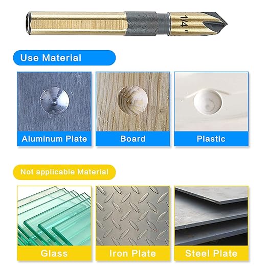 Countersink Drill Bit Set, 5 Pieces High Speed Steel 82 Degree 5 Flute 6mm Round Shank Mill Cutter Bit Countersink in Sizes 1/2" Set with Carrying Case.