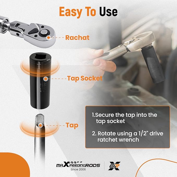 maXpeedingrods 71670 Large Tap Socket Set 5Pcs, Fit 5/8", 11/16", 3/4", 7/8" and 1" Socket Taps, Tap Sockets Adapter For Larger, 1/2" Drive, Large Tap Socket Wrench Set