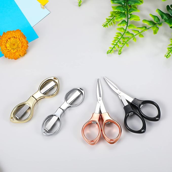 Tatuo 8 Pcs Stainless Steel Scissors Folding Mini Scissor Anti Rust Portable Keychain Scissors Small Glasses Shaped Compact Shear Telescopic Cutter for Travel School Office (Folding, Folding Style)