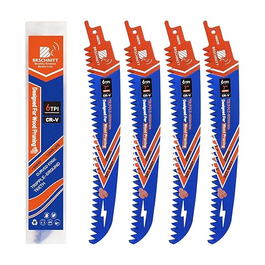 Japanese Teeth Reciprocating Saw Blades 7" 4PCS - Curved Edge Wood Pruning Saw Blades 6TPI for Tree Trimming,Wood Cutting,Cr-V Sabre Saw Pruning Blade
