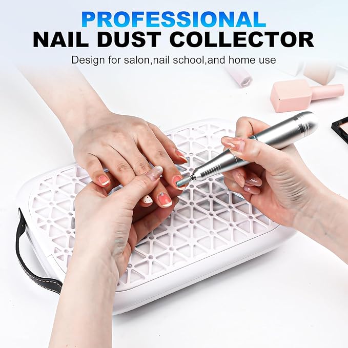 ANGNYA Nail Dust Collector with 2 Brushless Turbo Fans and Built-in Battery, G5 Professional 12000RPM Nail Vacuum Dust Collector, 30PCS Filter Papers Included, 99.99% Suction Power