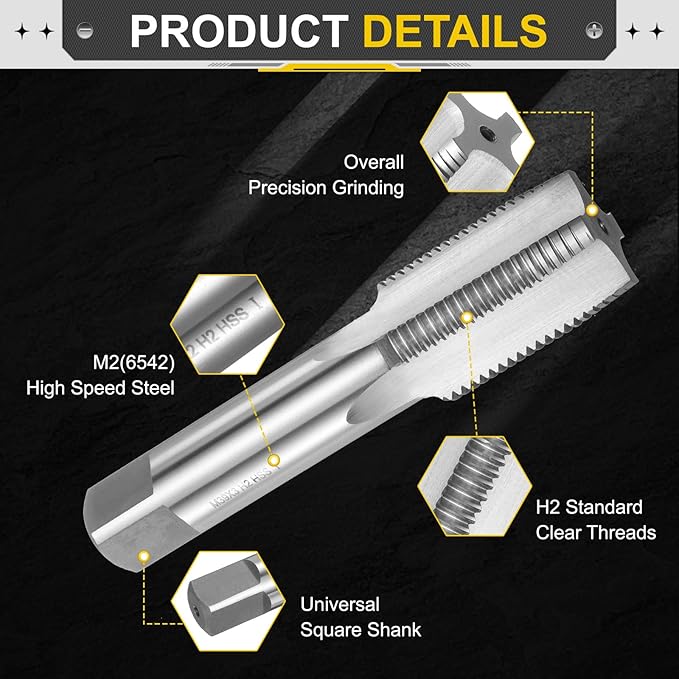 uxcell Hand Taper Tap M39 x 3 Metric Thread Taper Style Taps Straight Flute Screw Tapping Threading Tool High Speed Steel HSS6542