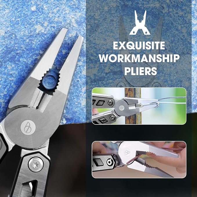Christmas Gifts for Men Him Dad, BIBURY Multitool with Pocket Knife, 21-in-1 Stainless Steel Pliers with Screwdriver, Safety Locking Multi tools with EDC Knife for Survival, Camping, Fishing, Repair
