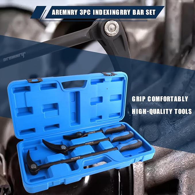 3PC Indexing Pry Bar Set - 15-Position Adjustable Angle Pry Bars - High Strength Chrome Vanadium Steel - 8in, 12in, 16in Indexable Pry Bars