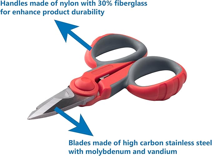 5 1/2" Electricians Scissors, Stainless Steel Sharp Blades and Soft Rubber Grip, Professional Electrician Shears for cutting Solid Copper Wire, Insulated cable, Thick Rope & More. Crimp Wire