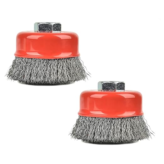 Aain AA017 2 Pack Wire Wheel Brush Cup Brush Set, 3 Inch Crimped Cup Brush for Angle Grinder,5/8-Inch-11 Threaded Arbor,Max RPM 12,500, Light-Duty Conditioning for Metal, Rust Removal, Abrasives